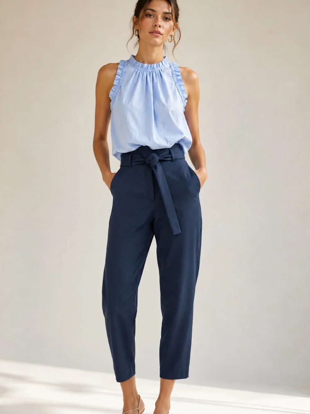 New Wilfred Aritzia Tie Front Navy Cropped Pants